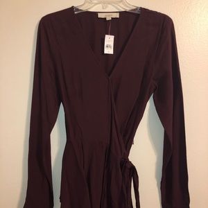 Long sleeve burgundy wrap blouse